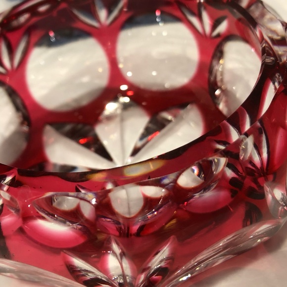 Nachtmann Bramberg Crystal Glass Bowl Cut Cranberry To Clear Czech Bohemian 50’s - Picture 8 of 12